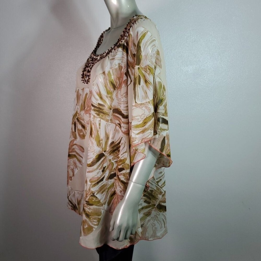 Lane Bryant Poncho Top Plus Size 22/24 Beaded Sheer Kimono Sleeve Pullover Multi - Picture 4 of 7
